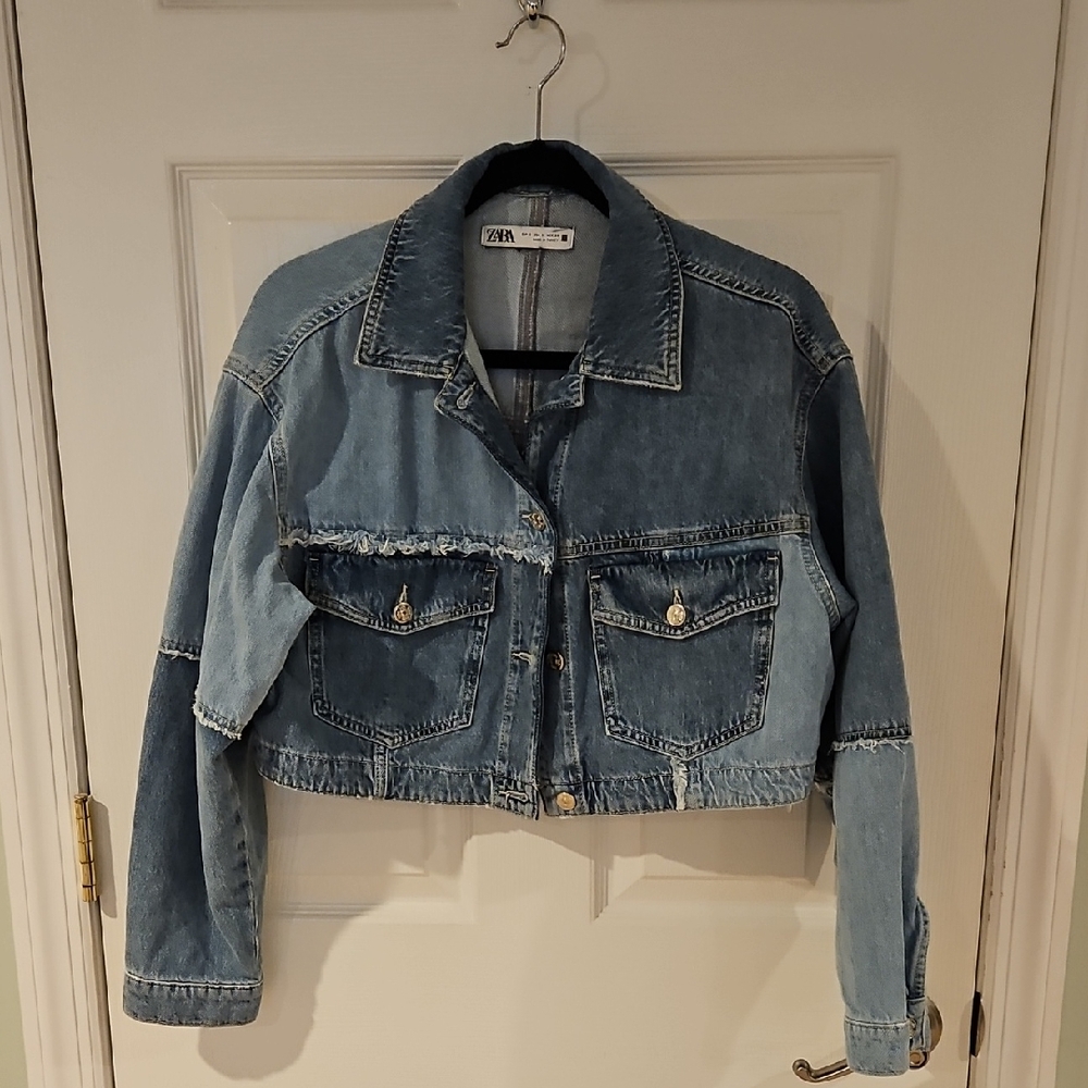 Zara Women's Cropped Blue Jean Jacket